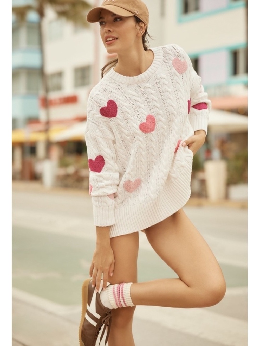 NWT BEACH RIOT 100% Cotton Ivory heart print oversized sweater XS